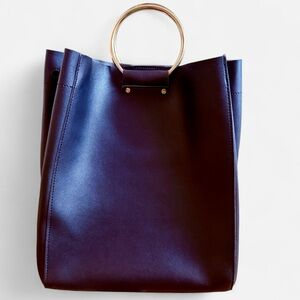 TOPSHOP‎ Vegan Leather Black Handbag with Gold Hoop Handles & Crossbody Hooks